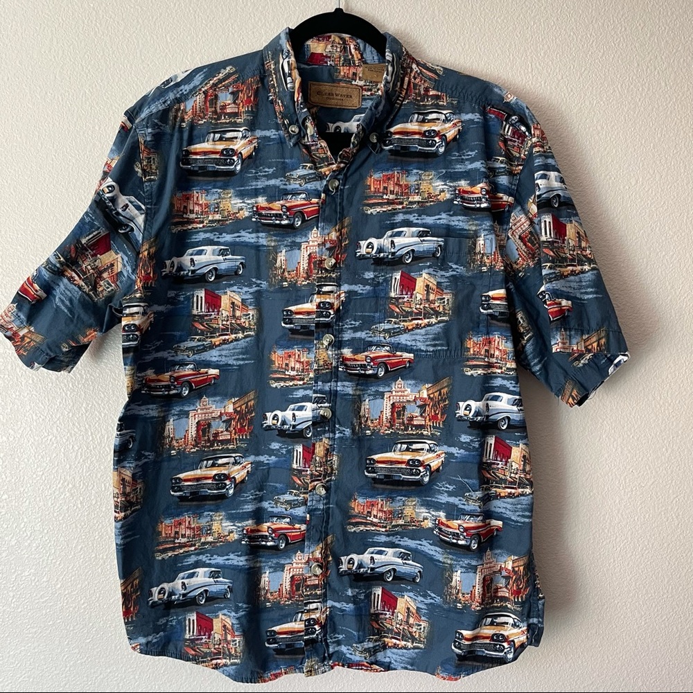 Clear Water 100% Cotton Classic Car Button Up Short Sleeve Large - Picture 2 of 7